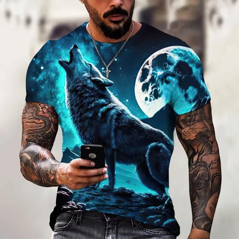 Wolf Print Short Sleeve Top 3D Casual Street Man's T-shirt Oversized TeeMen Vintage Clothing