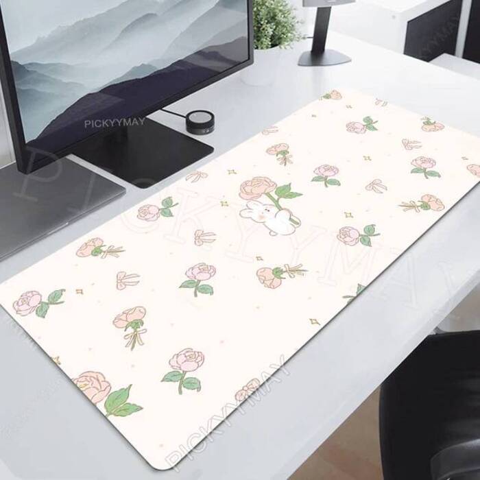 Cute Bunny Mouse Pad Purple Flower Large Gamer Mousepad Keyboard Mat XXXL Mouse Mats Kawaii Rubber Desk Pad Xcm Desk Rugs