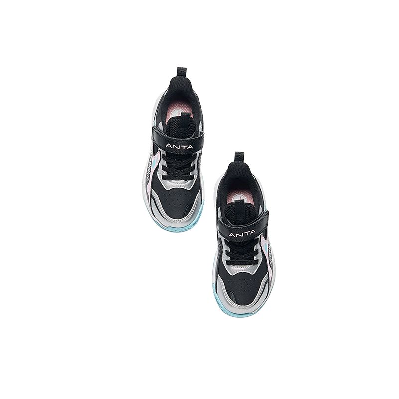 Anta Comfortable Fashionable Lightweight Non-Slip Wear-Resistant Low-Top Running Shoes Kids Sneaker Black Silver A22449937N-2