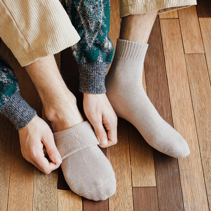 Thick Winter Socks: Women's Velvet-lined Mid-Calf, Men's Black Knee-High Cotton, Thick Warm Terry Cotton Socks