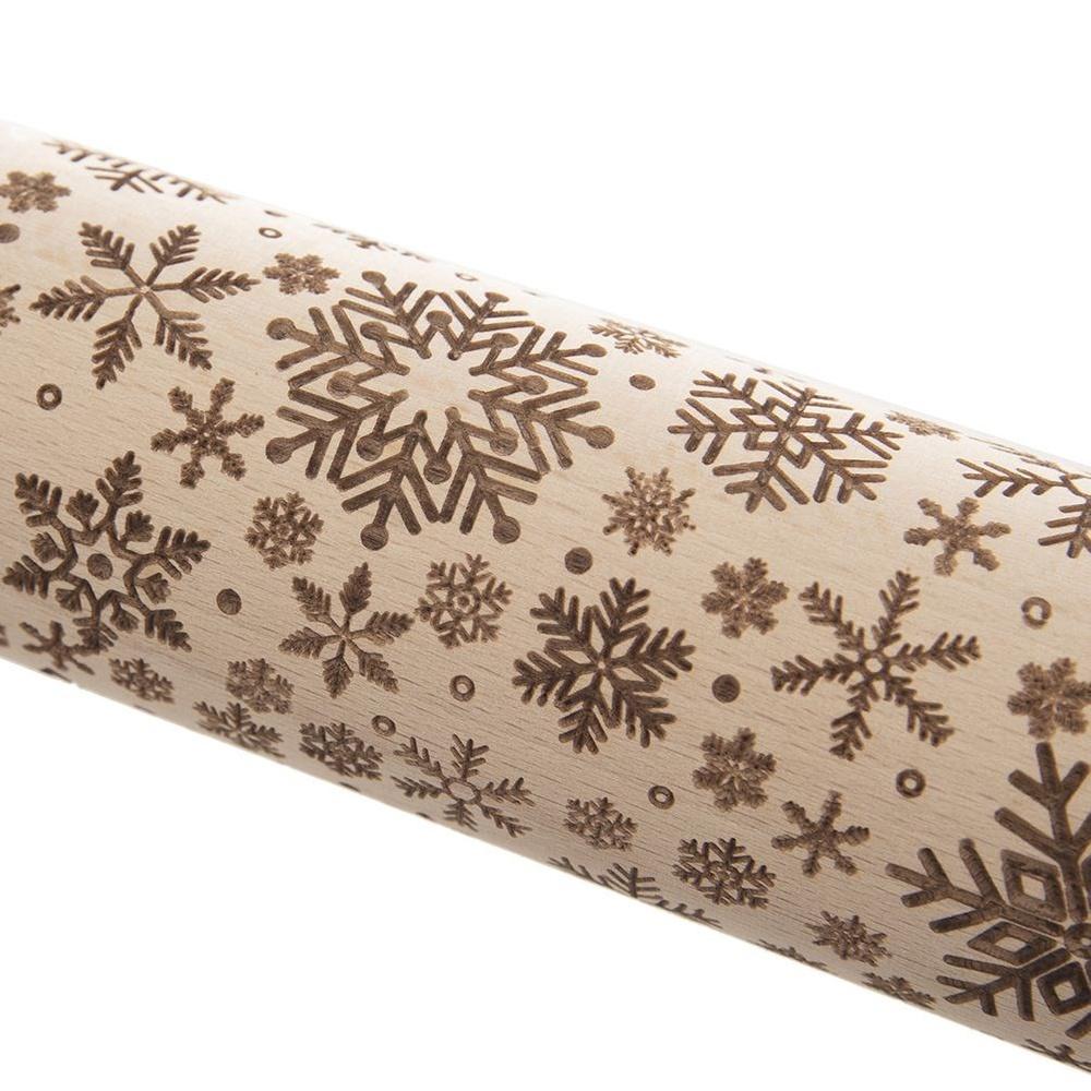 Decorative Wooden Rotating Snowflake Rolling Pin 39 Cm