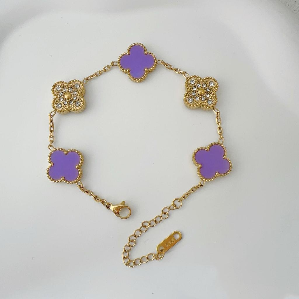 Dwustronna bransoletka z pięcioma kwiatami Bransoletka z czterolistną koniczyną Nie traci koloru Elegancka damska lekka luksusowa bransoletka temperamentu