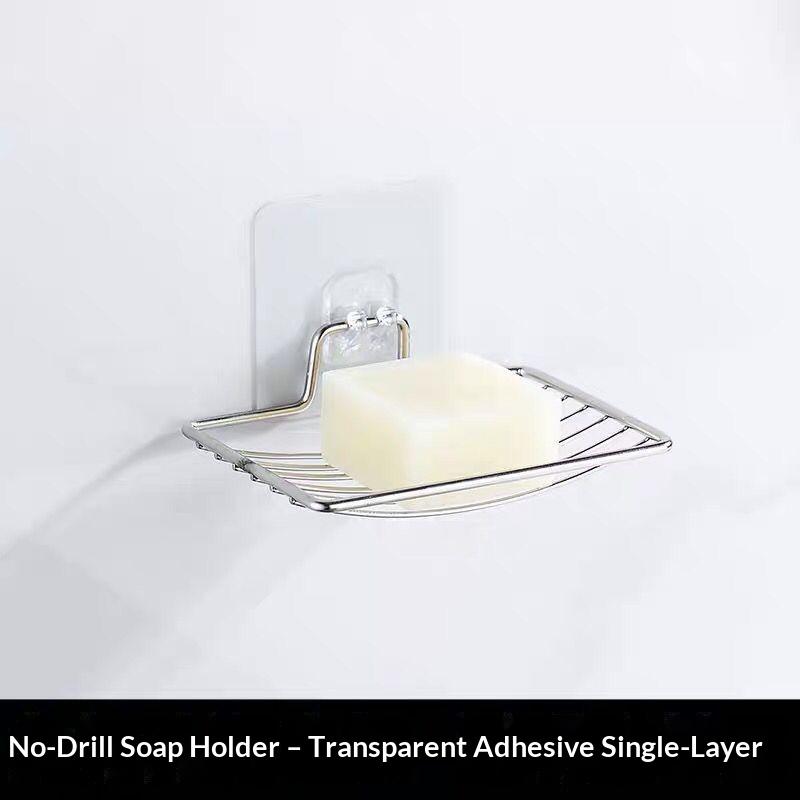 1Pc Stainless Steel Soap Rack Punch Free Nail Free Bathroom Single Layer Drain Wall Hanging Sucker Soap Box Light Luxury Shelf