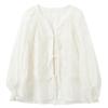 Sancai Women's New Chinese Style Embroidered V-Neck Loose Fit Shirt