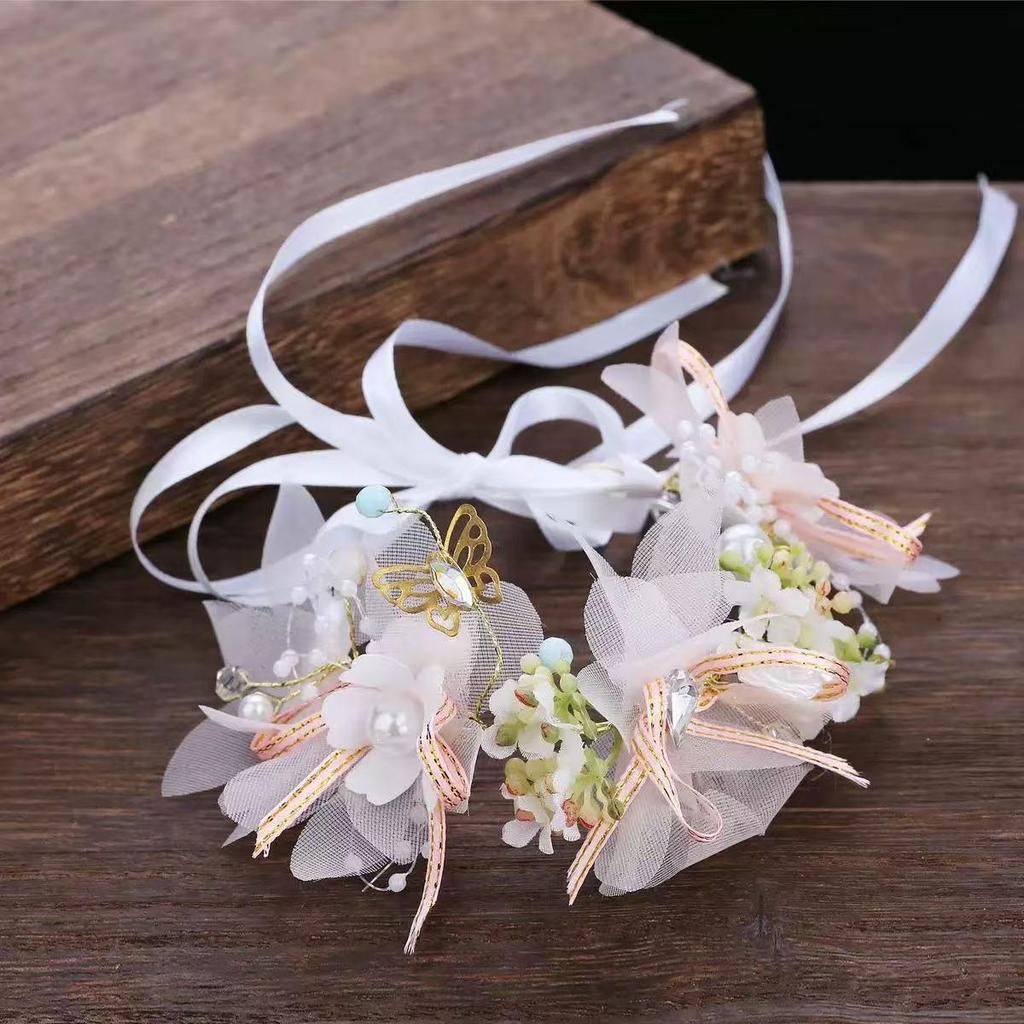 Golden Fairy Leaf Flower Pearl Headband - Elegant European Crown for Girls' Weddings