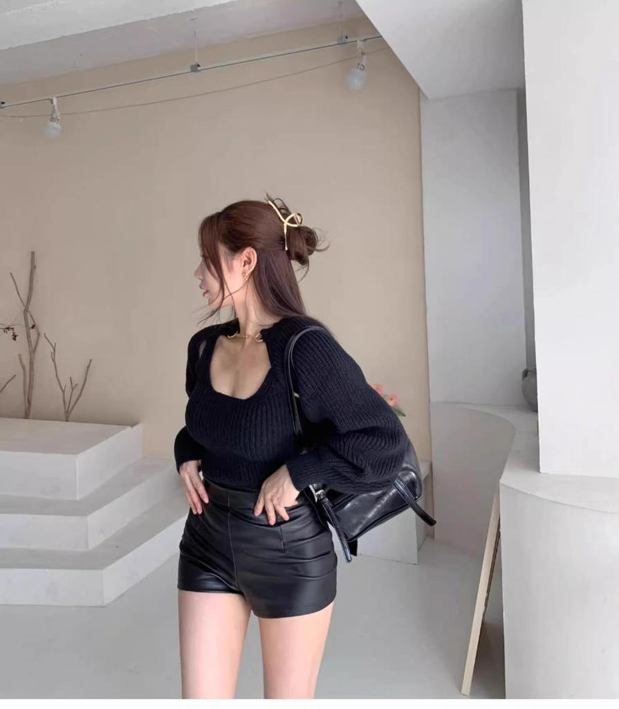 Podzimní kožené šortky s vysokým pasem pro ženy