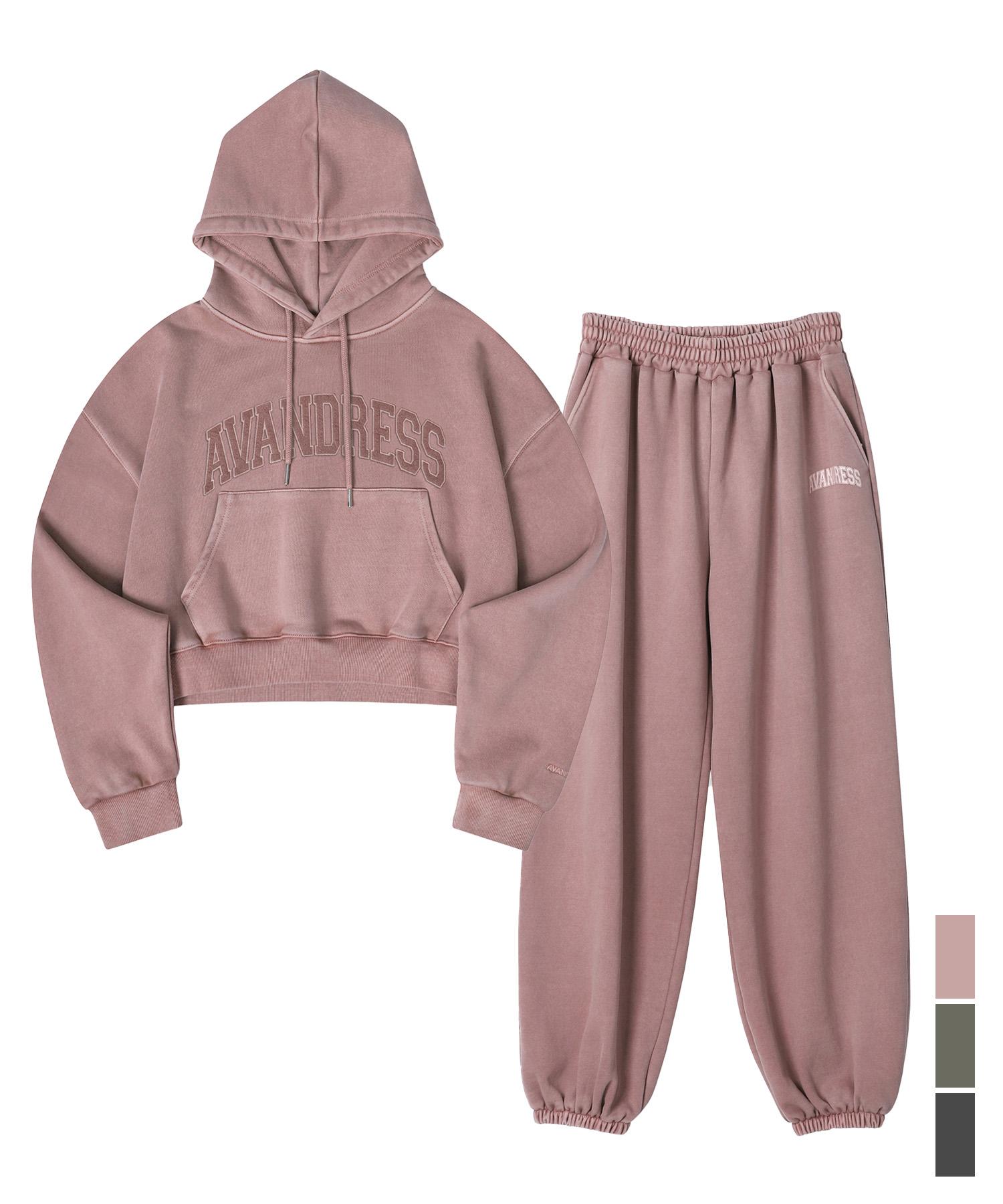 Urban Dress [Set] Pigment Felt Crop Hoody & Pigment Jogger Pants - 3Col Pigment Khaki Brown/S