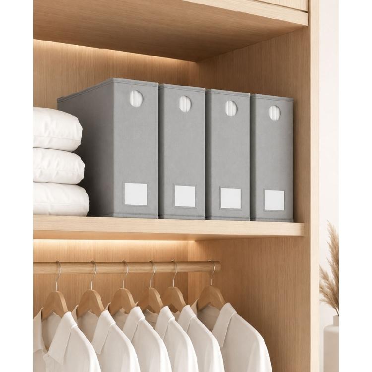 Bedding Storage Bag with Fabric Exterior for Sheet and Duvet Cover Sorting, Covered Case for Bedroom Shelf Use