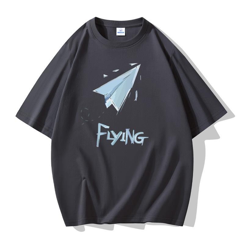 8 Colors Airplane Pattern Men's Short Sleeves Cotton T-shirt Large Size Loose Tee