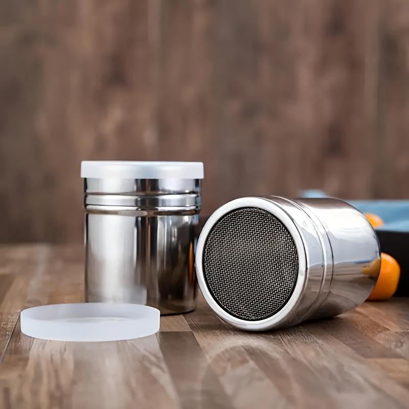 1pc Stainless Steel Powder Sugar Shaker, Fine Mesh, with Lid, for Baking Soda, Cocoa, Cornstarch, Coffee, Flour, Industrial Food Supply Equipment