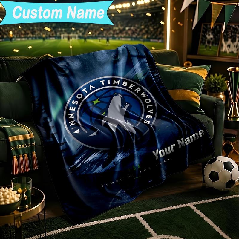 1PC Custom Name Blanket Timberwolves Logo Flannel blankets Patterns Throw Blanket All-Season Soft Gift for Couch, Bed, Camping, Birthday gifts