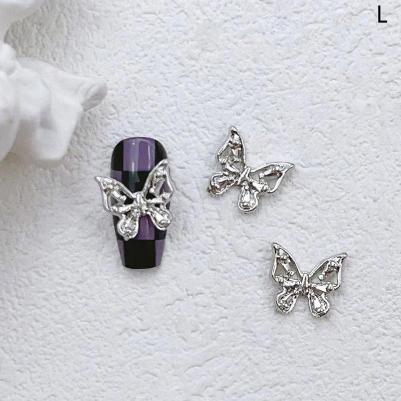 10Pcs/Bag Butterfly Shaped Nail  Nail Charm Silver Alloy Nail Pearl Jewelry Accessories Nail Supplies