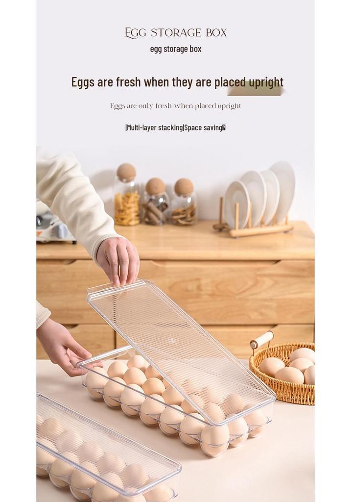 Egg Storage Box with Lid, Food-Grade Plastic, Kitchen Refrigerator Organizer