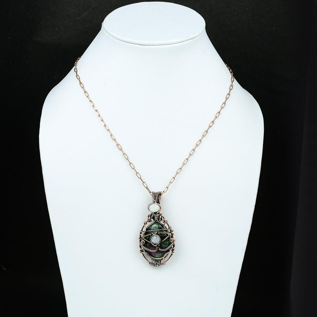 Evil Eye Ruby Zoisite Copper Wire Wrapped Pendant Gemstone Copper Jewelry Rainbow Moonstone Handmade Women Jewelry Evil Eye Jewelry For Gift