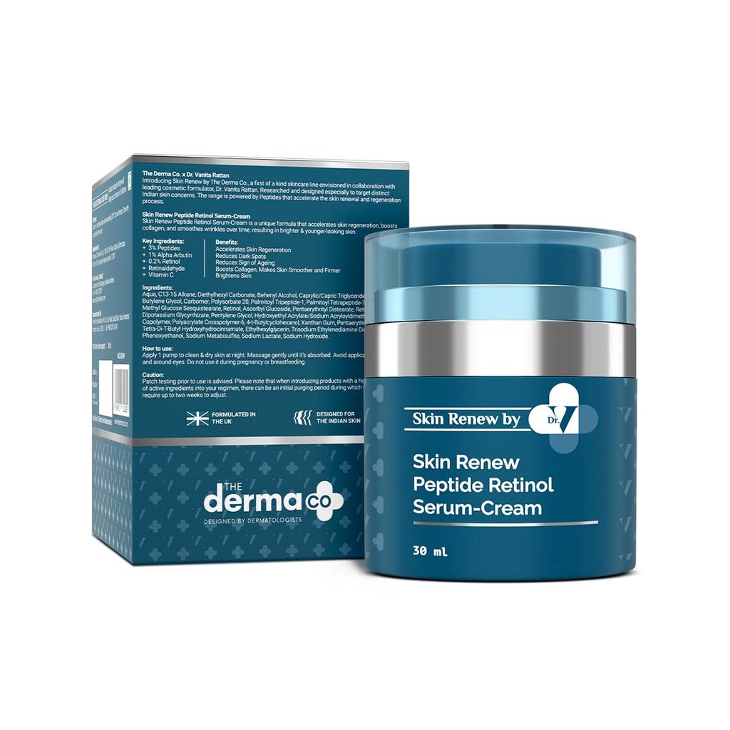 The Derma Co X Dr V Skin Renew Peptide Retinol Serum Cream 30 Ml Youthful Glow Skin Renewal Dark Spot Care Night Use