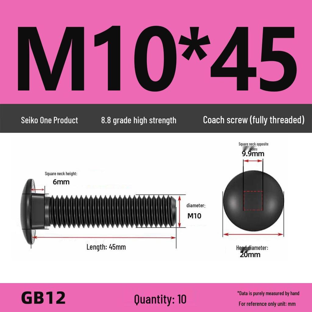 High-Strength Grade 8.8 Carriage Bolts: Round Head, Square Neck, M6-M16 Sizes for Shelf and Bridge Frames
