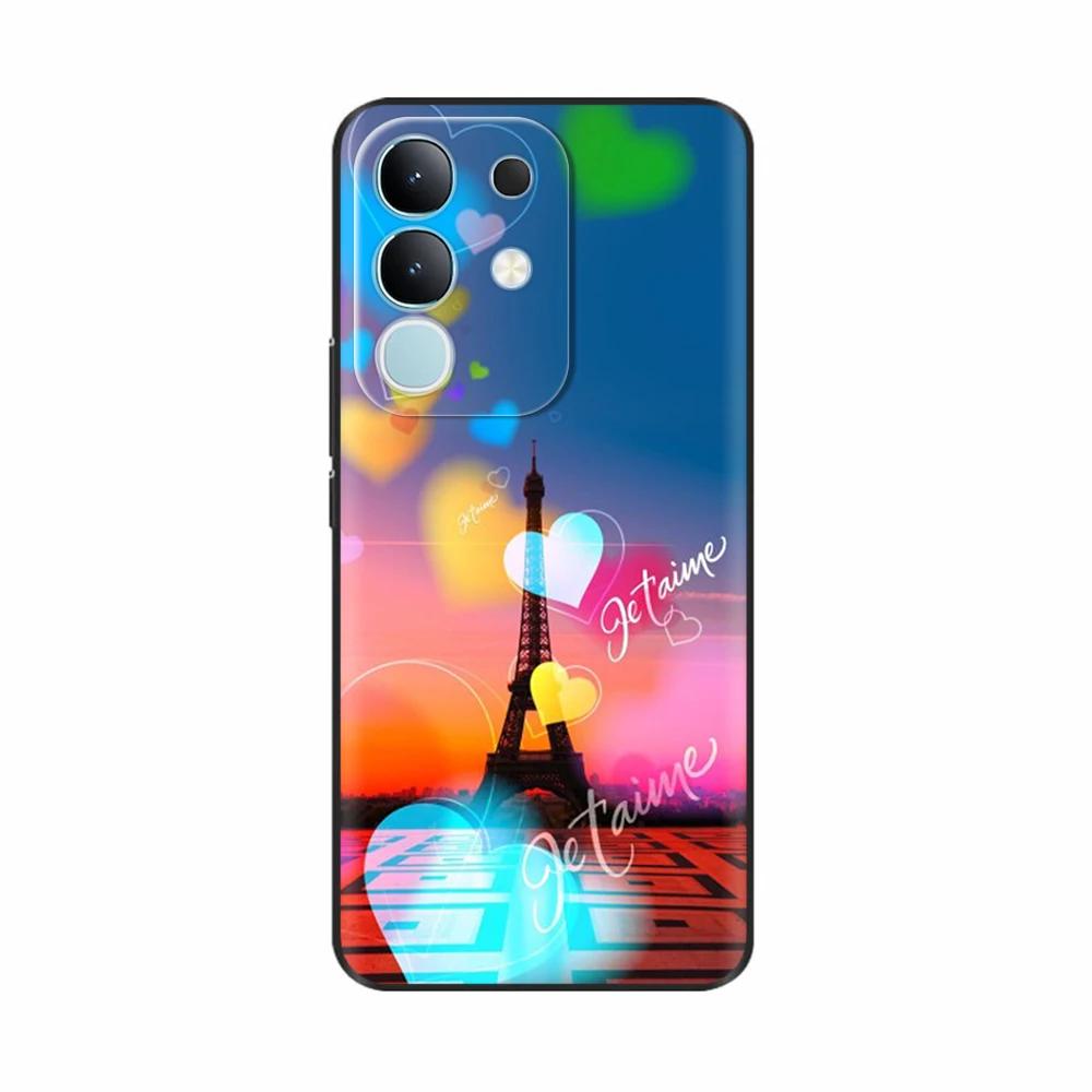 For Vivo Y29 4G Black Back Cover Fashion Flower Butterfly Painting Case Soft TPU Silicone Fundas For Vivo Y29 4G Protect Cover