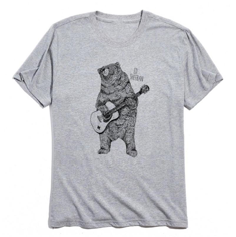 Ed Sheeran Guitar Bear Red Hair Ed Mens and Womens Pure Cotton Shortsleeved Tshirts Twocolor British Rock Band Rock
