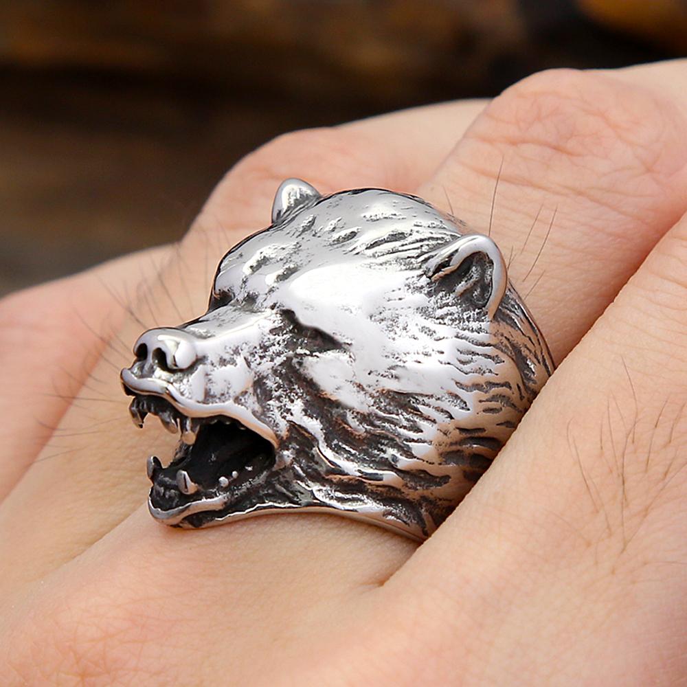 Anillo de oso nórdico vintage de moda para hombres y mujeres, anillo vikingo de acero inoxidable con forma de animal, amuleto único, joyería, regalos, triangulación de envíos.