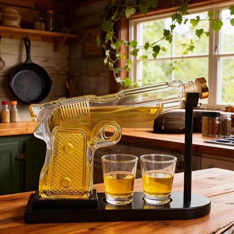 Creative Eagle Pistol Shaped Glass Whiskey Decanter Set Borosilicate Gun Wine Bottle Liquor Carafe Home Bar Decor Gift