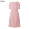 ZANZEA Women Lace Patchwork Casual Round Neck Short Sleeve Dress