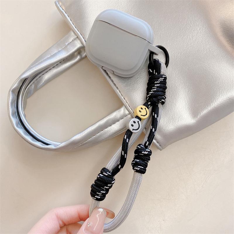 ins solid color smiley face hand rope for AirPods 1 generation protective cover second generation 1 generation pro1 apple bluetooth headset case