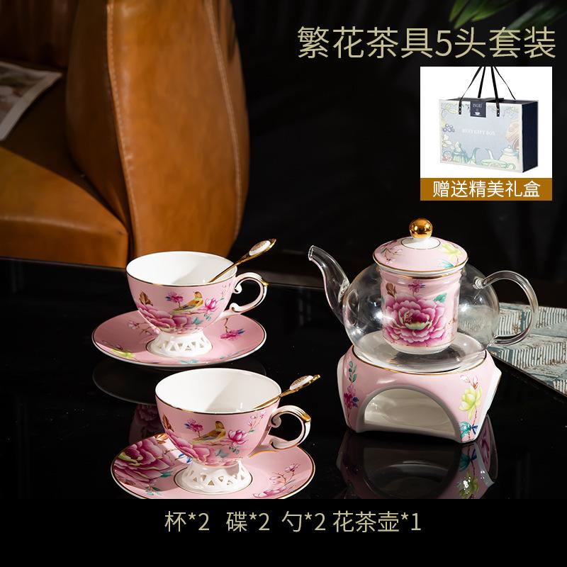 Premium Flower Teapot, Health Pot, Afternoon Tea Set, Ceramic Coffee Cup, Saucer, Spoon, Multi-Person Set For 2 People