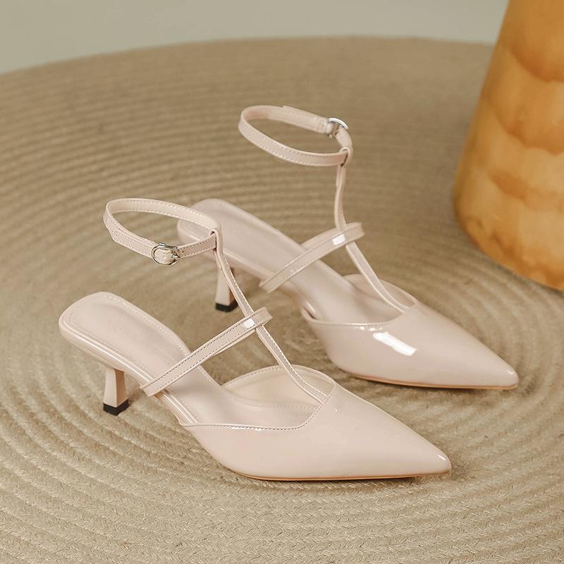 Fashion Pointed Toe T-strap Gladiator Sandals Women High Heels Sexy Ladies Party Shoes Japanned Leather Narrow Band Sandalias Mujer 2025