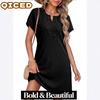 Women's Fashion Summer Spring Solid Color Print V-Neck Short Sleeve Casual Dresses