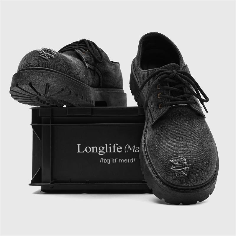 Fashion Denim Men's Shoes Black Leather Formal Shoes For Men Derby Shoes Male Wedding Party Office Business Shoe Man Normal Size