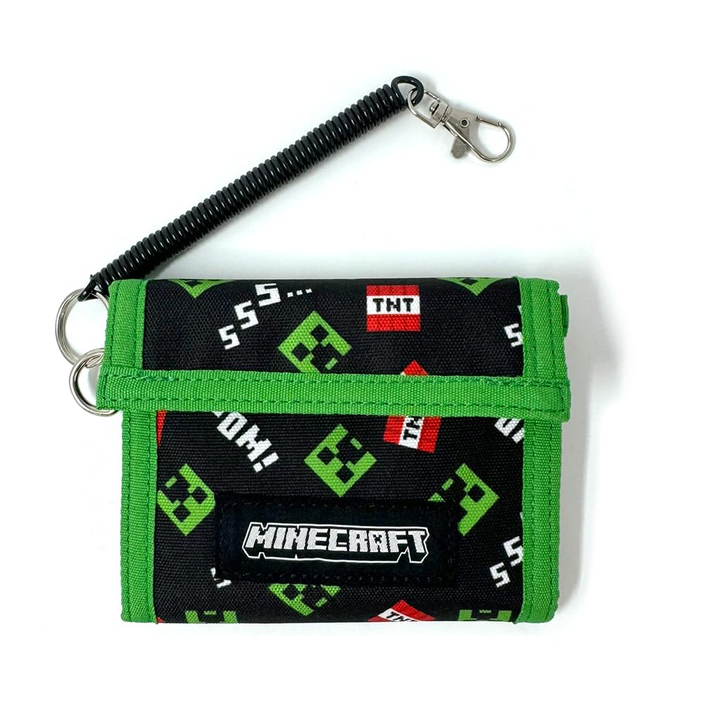 Kaitak Family Minecraft Bifold Wallet with Coil Closure and Velcro Closure, Official Apparel Merchandise, 1P5F58H (Green)