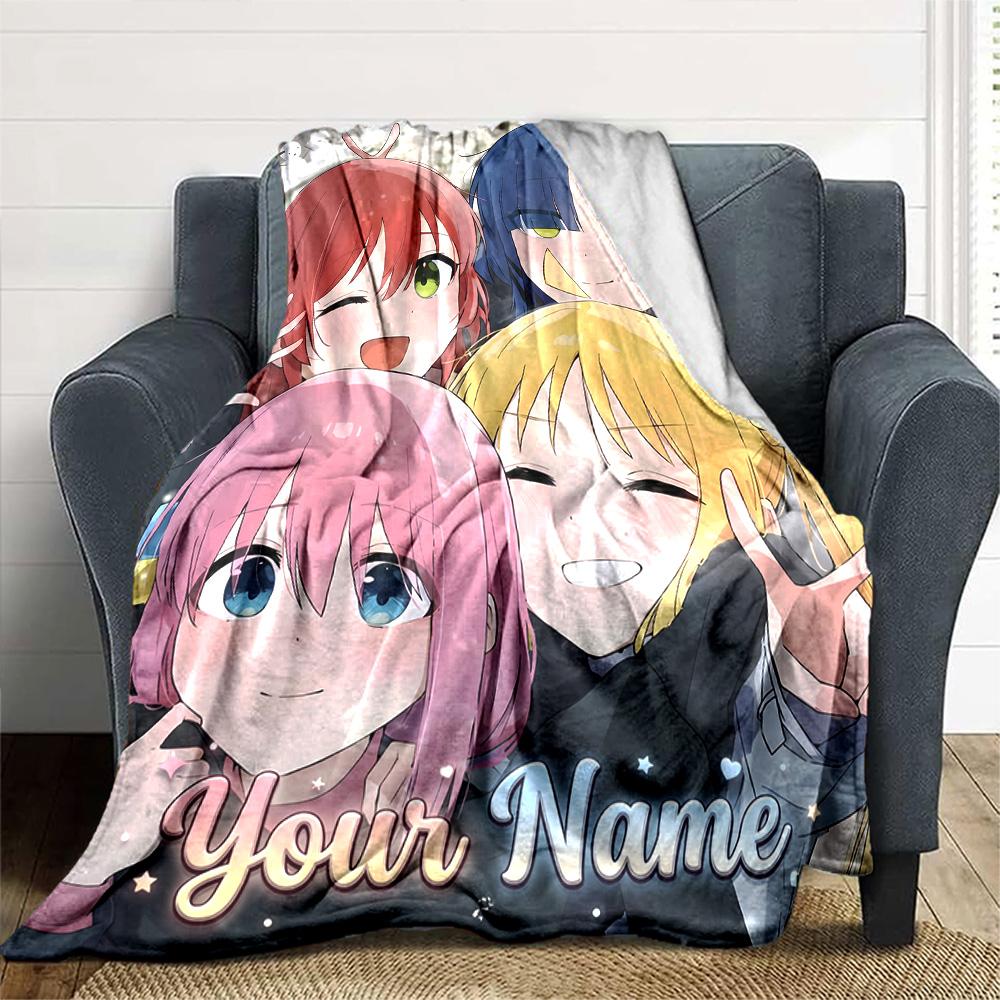 1pc BOCCHI THE ROCK Blanket with Custom Name, Gift, for Men and Women, Soft Blanket, Good for Sofa Bed Couch Travel, Lightweight Flannel Blanket