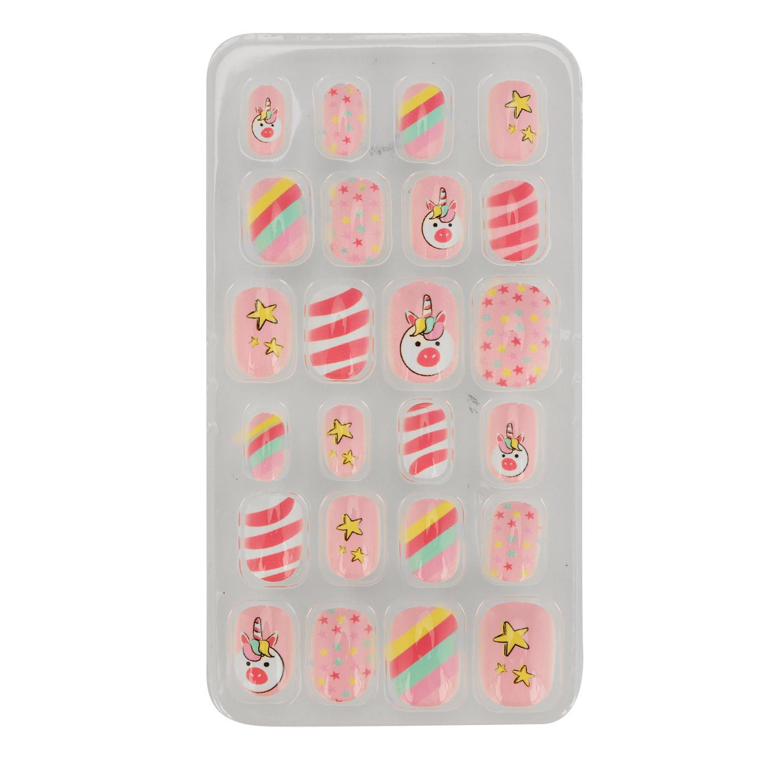 

24 шт. Съемные детские накладные ногти с мультяшным рисунком, полное покрытие, искусственные накладные ногти #03