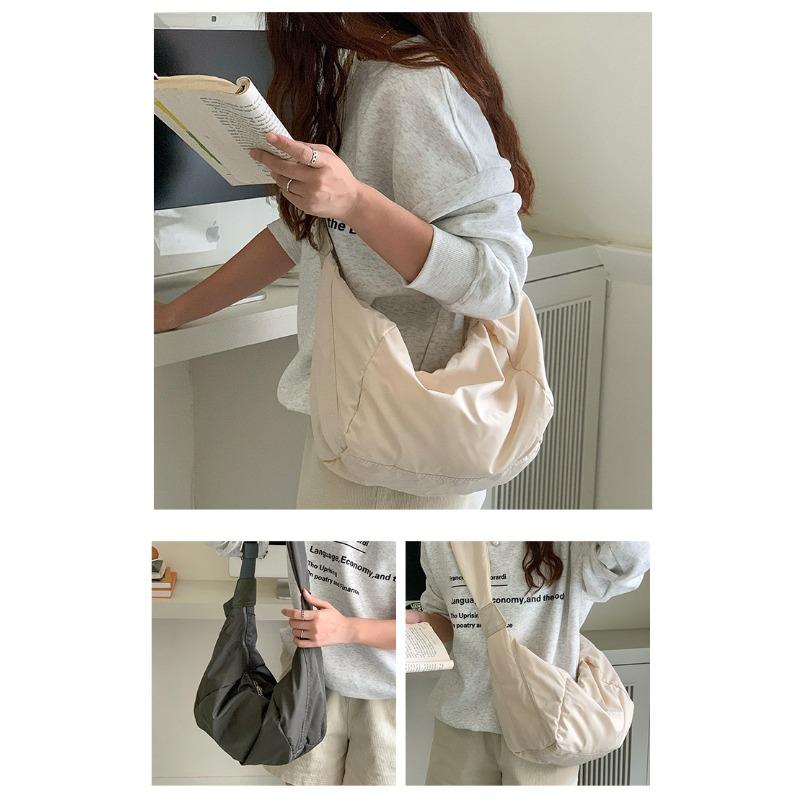 Large Capacity Nylon Shoulder Bag Women Casual Crossbody Sling Bag Lightweight Everyday Tote with Wide Adjustable Strap Crescent Bag