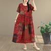 DIMANAF New 2026 Women Plus Size Spring Summer Casual Long Dress Print Red Cotton Loose Oversize Maxi Beach Sundress