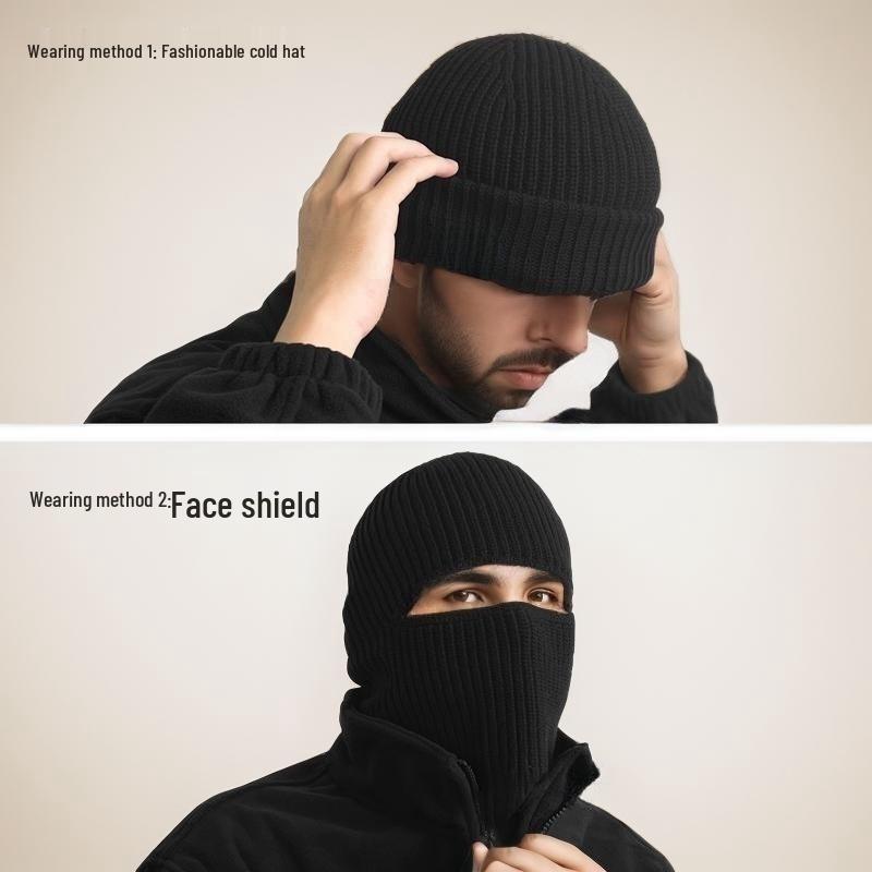 Dual-Use Knitted Wool Hat: Warm Face & Ear Protection for Outdoor Cycling In Autumn and Winter