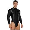 #M-4XL Mens Glossy Bodysuit Mock Neck Long Sleeve Front Zipper Leotard Jumpsuit Rash Guard for Beach Surfing Swimming Workout