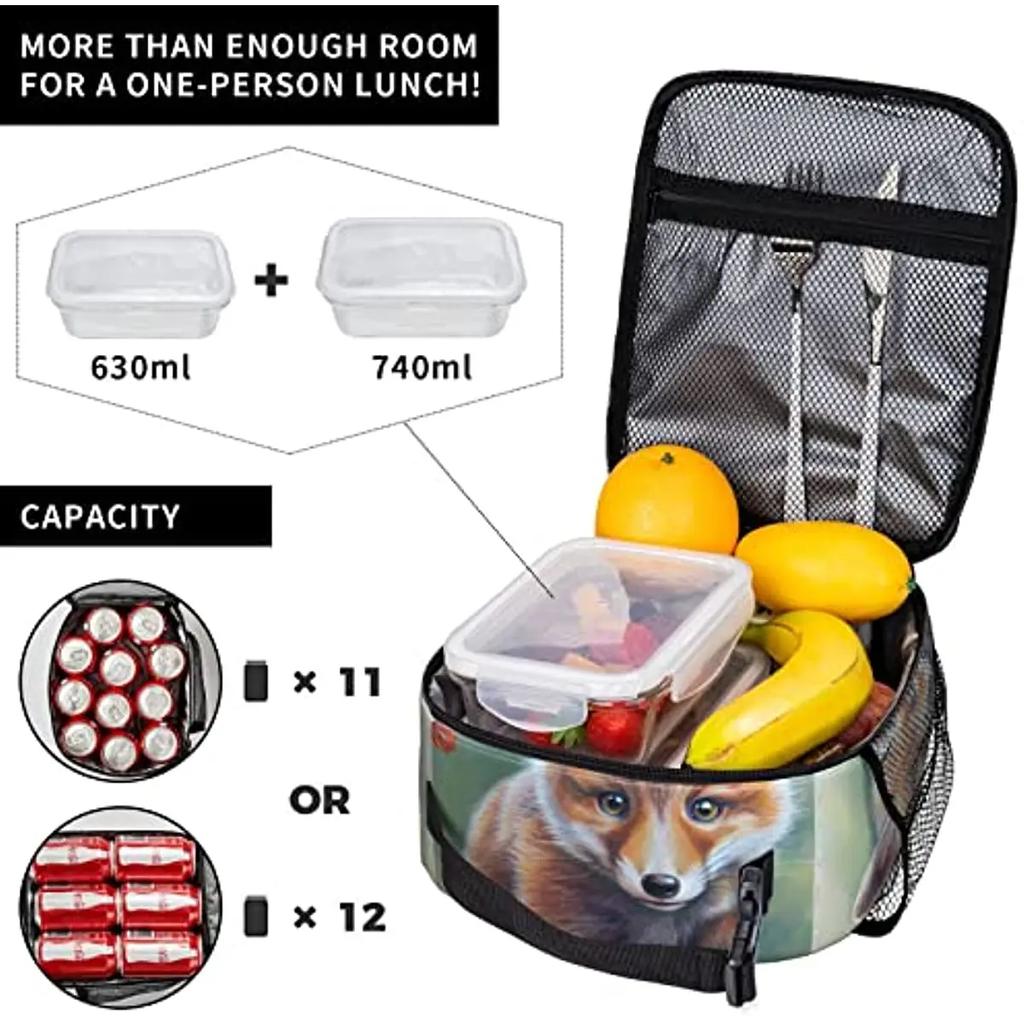 Fox Lunch Box Insulated Reusable Lunch Bag Cooler Bag For Women Girl Boy Work Picnic Hiking