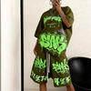 Hip-hop Style Printed Short-sleeved Suit Women's Casual Loose Top and Shorts Are Breathable, Lightweight and Trendy Versatile Two-piece Set