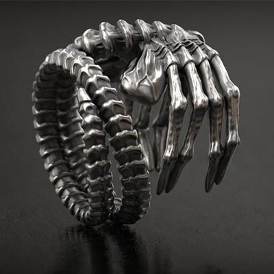 Herrenring mit dominantem Totenkopf im Lokomotivstil und magischer Kralle, übertriebener, personalisierter, beliebter Ring