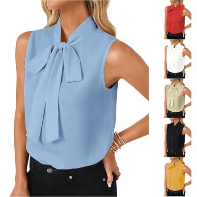 Women's Fashion Elegant Bow Neck Sleeveless Blouse Shirt Top