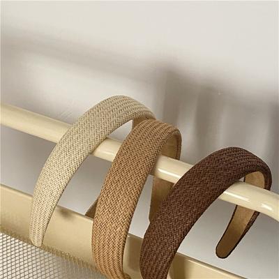 Handmade Weaving Straw Headband Cross Women Summer Headwear Wide Rattan Hairband Knot Outdoor Headdress Hair Hoop Solid