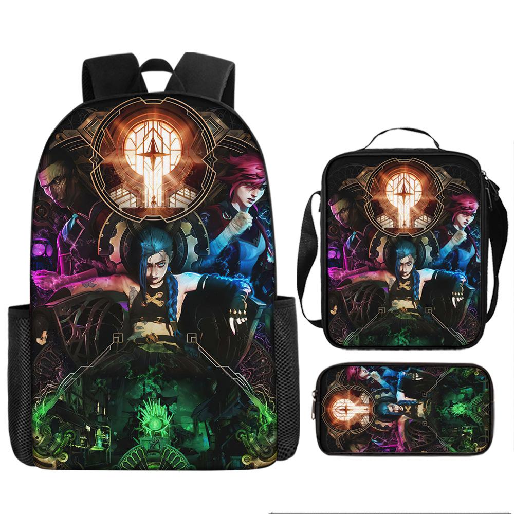 Battle of the Twin Cities Arcane Children's School Bag Pencil Case Backpack Elementary School Cartoon Backpack Three-piece Set