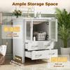 61 Cm Freestanding Vanity Unit In High-Gloss White with Ceramic Sink, Fluted Glass Doors, Storage Drawers, Silver Handles, Without Tap