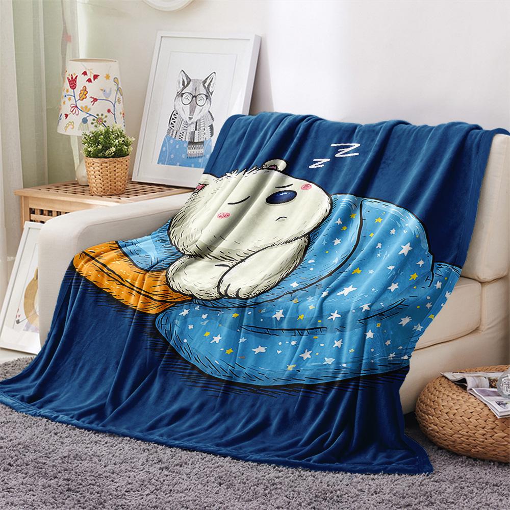 Polar Bear Print Flannel Blanket, High quality Comfortable for All Seasons, Home Decor, Warmth and Comfort, Perfect for Christmas Gifts