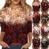 Women's Fashion Casual Round Neck 3/4 Sleeve Loose  Printed T-Shirt Ladies Top