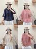 2026 Summer Women's Embroidered Ramie Shirt - Artistic Chinese Style, Stand Collar, Three-Quarter Sleeves