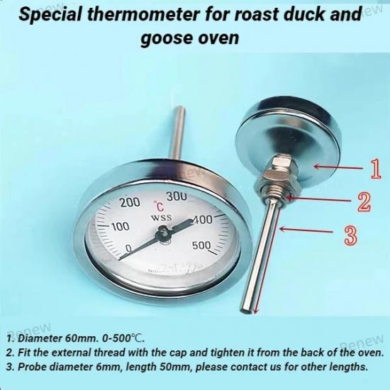 100mm Bimetallic thermometer stainless steel diameter axial pointer boiler pipe roast duck industry thermometer