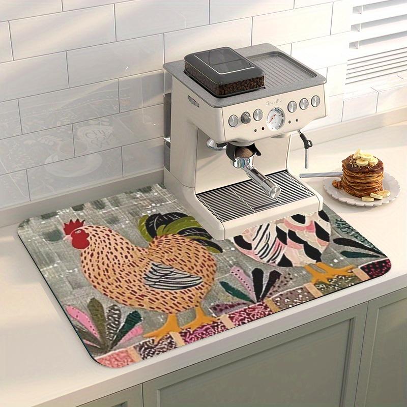 

1 шт. резиновый коврик для сушки с ретро-шикарным принтом курицы для кофейни, кухонного ковра, столовой посуды, прочного диатомового грязевого коврика для стола, коврика для домашних животных, кофейной посуды 50*80 CM