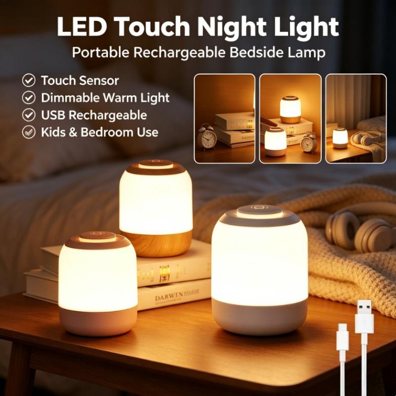 Touch Rechargeable Three-Color Dimming Night Light Bedroom Sleep Lamp Eye Protection Soft Light Bedside Table Lamp For Sleeping